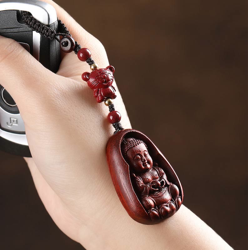 Small Leaf Red Sandalwood Chinese Zodiac Protection Key Chain