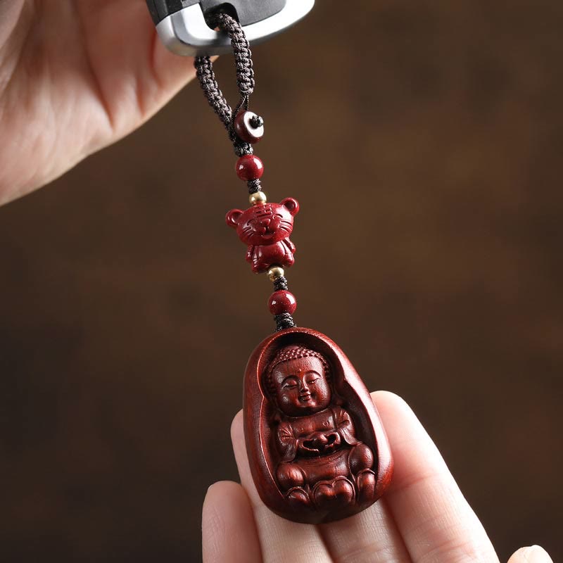Small Leaf Red Sandalwood Chinese Zodiac Protection Key Chain