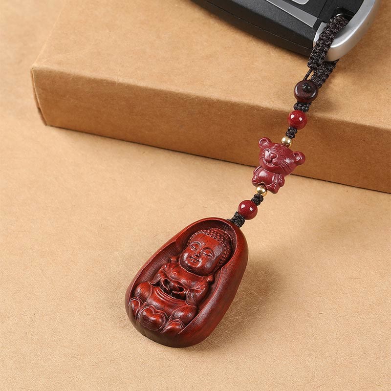 Small Leaf Red Sandalwood Chinese Zodiac Protection Key Chain