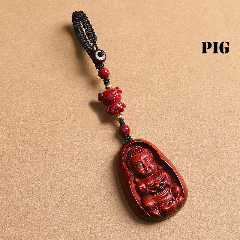Small Leaf Red Sandalwood Chinese Zodiac Protection Key Chain