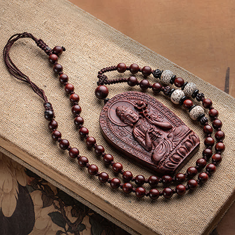 Small Leaf Red Sandalwood Chinese Zodiac Protection Necklace