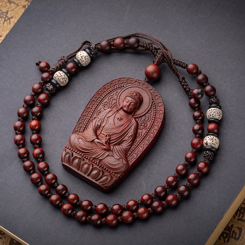 Small Leaf Red Sandalwood Chinese Zodiac Protection Necklace