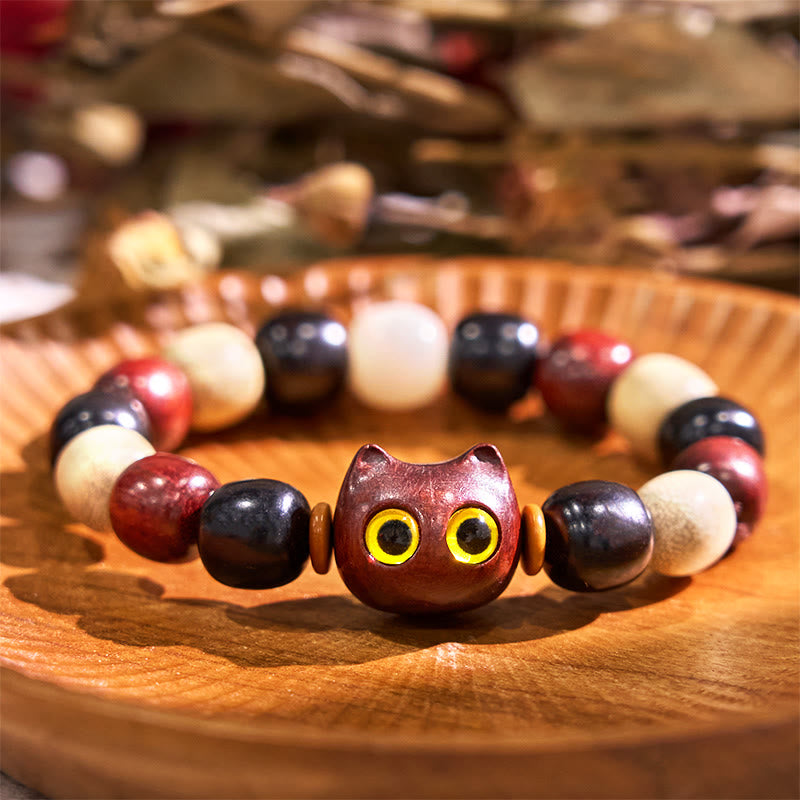 Small Leaf Red Sandalwood and Ebony Wood Protection Bracelet