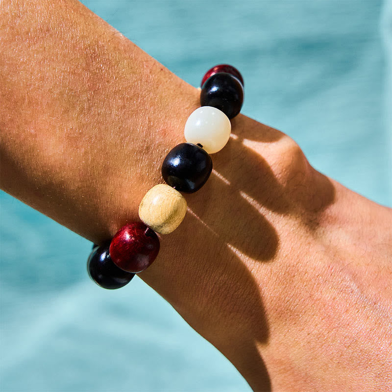 Small Leaf Red Sandalwood & Ebony Wood Protection Bracelet