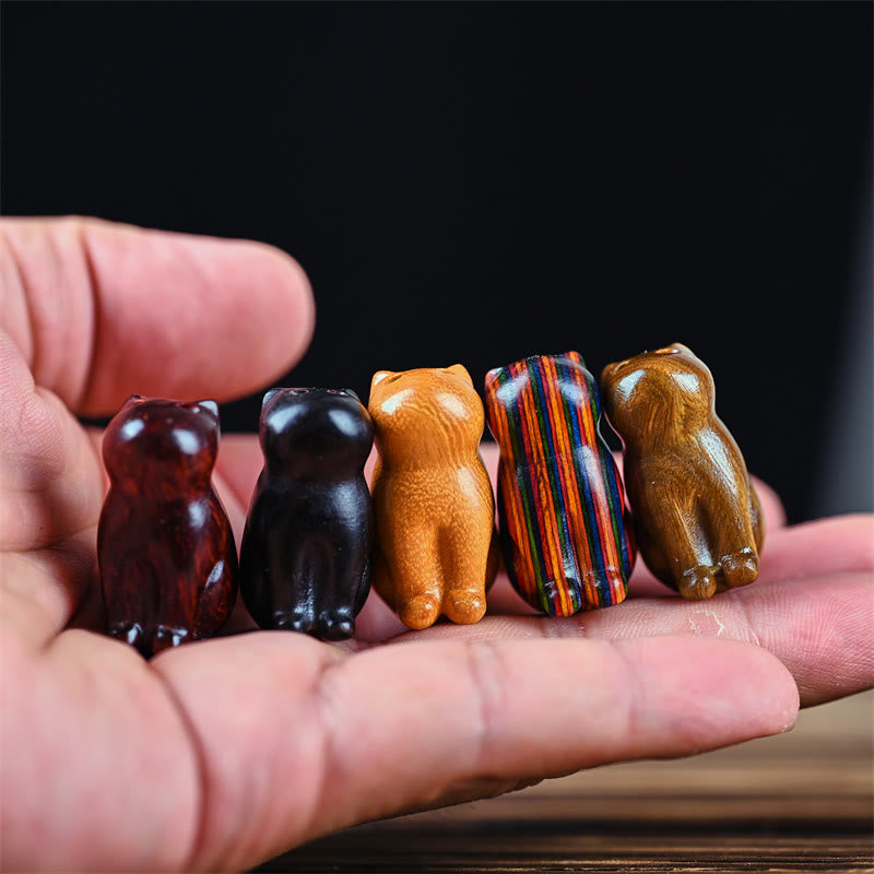 Small Leaf Red Sandalwood Lucky Mini Cat 3.2cm Decor