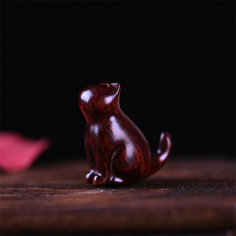Small Leaf Red Sandalwood Lucky Mini Cat 3.2cm Decor