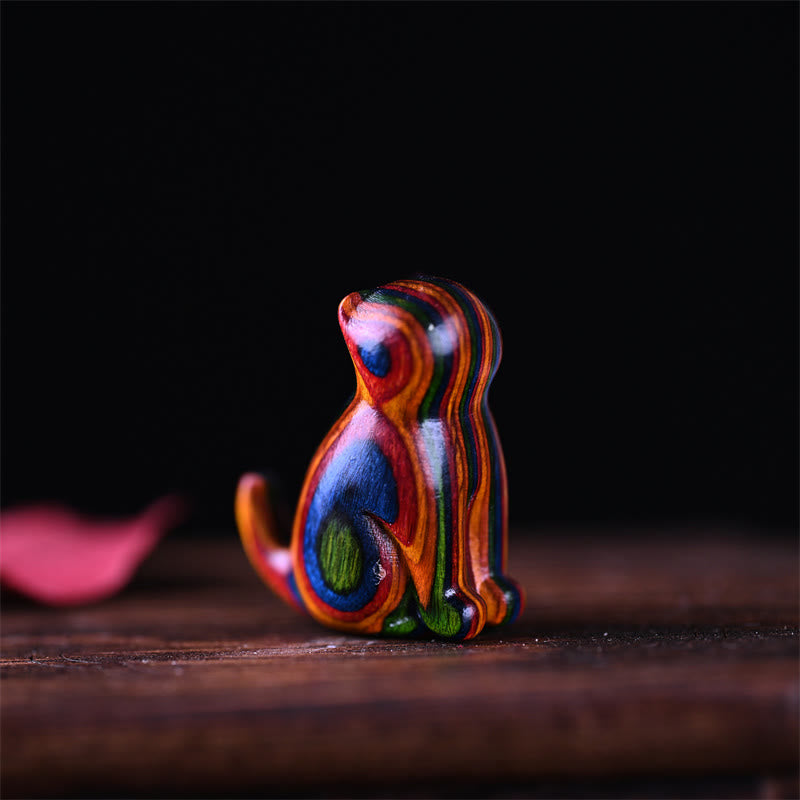 Small Leaf Red Sandalwood Lucky Mini Cat 3.2cm Decor