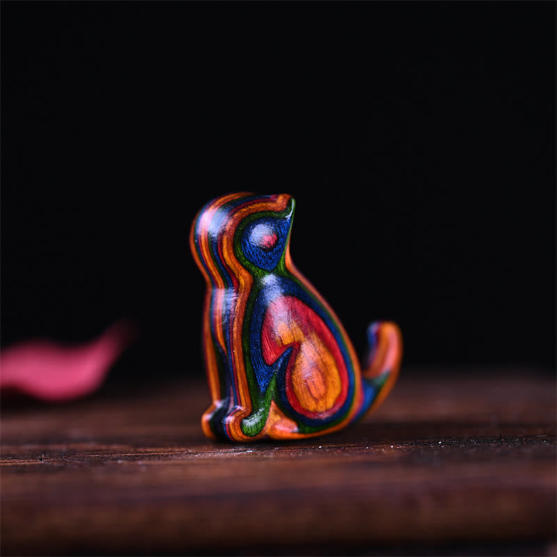 Small Leaf Red Sandalwood Lucky Mini Cat 3.2cm Decor