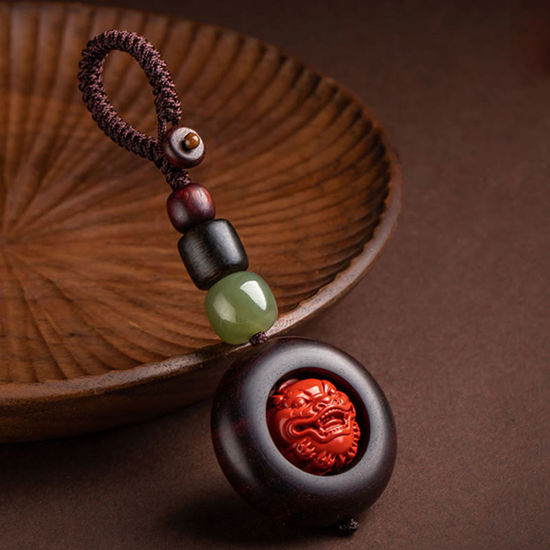 Small Leaf Red Sandalwood Om Mani Padme Hum Protection Key Chain