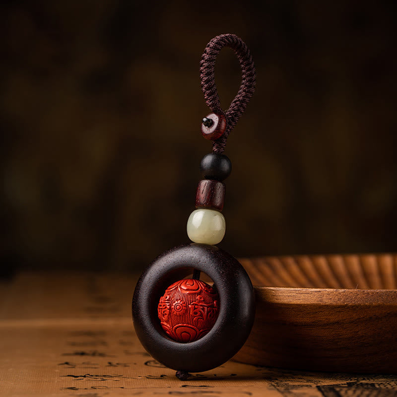 Small Leaf Red Sandalwood Om Mani Padme Hum Protection Key Chain