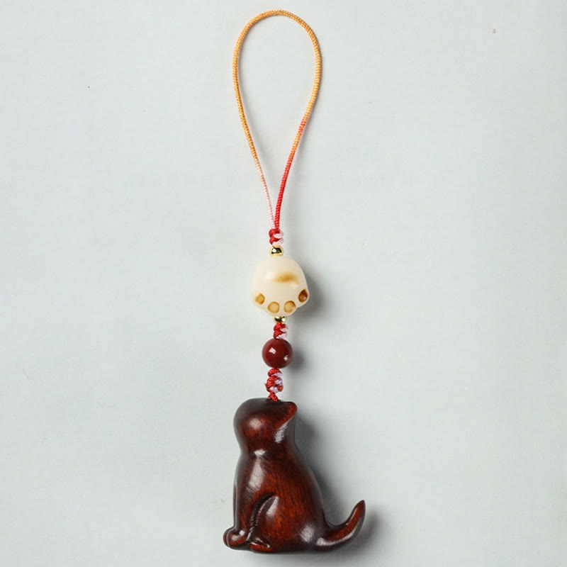 Small Leaf Red Sandalwood Soothing Cat Decoration 11cm