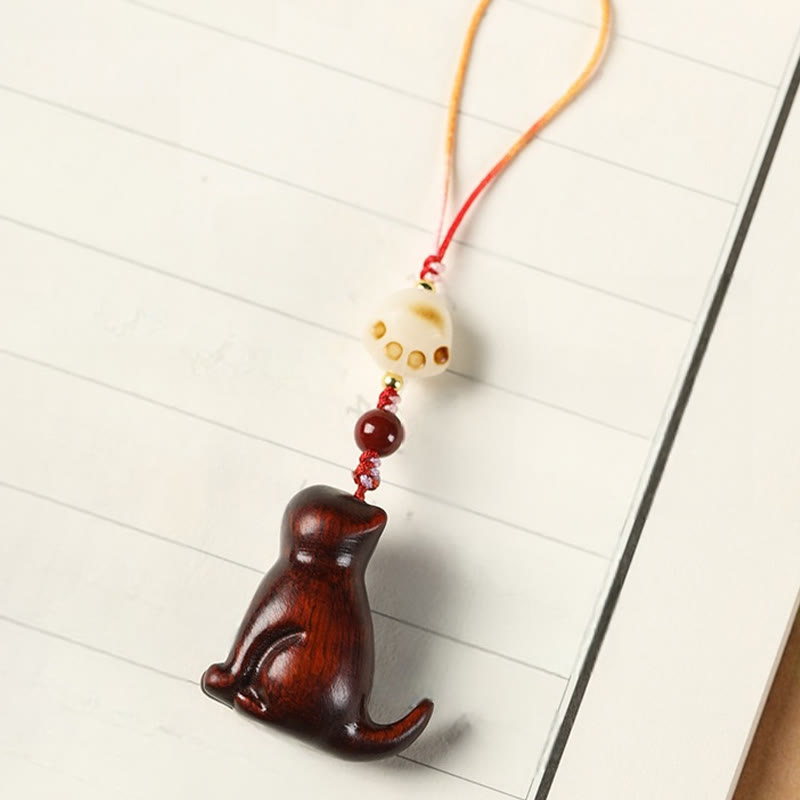 Small Leaf Red Sandalwood Soothing Cat Decoration 11cm