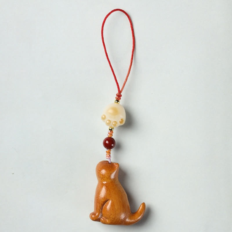 Small Leaf Red Sandalwood Soothing Cat Decoration 11cm