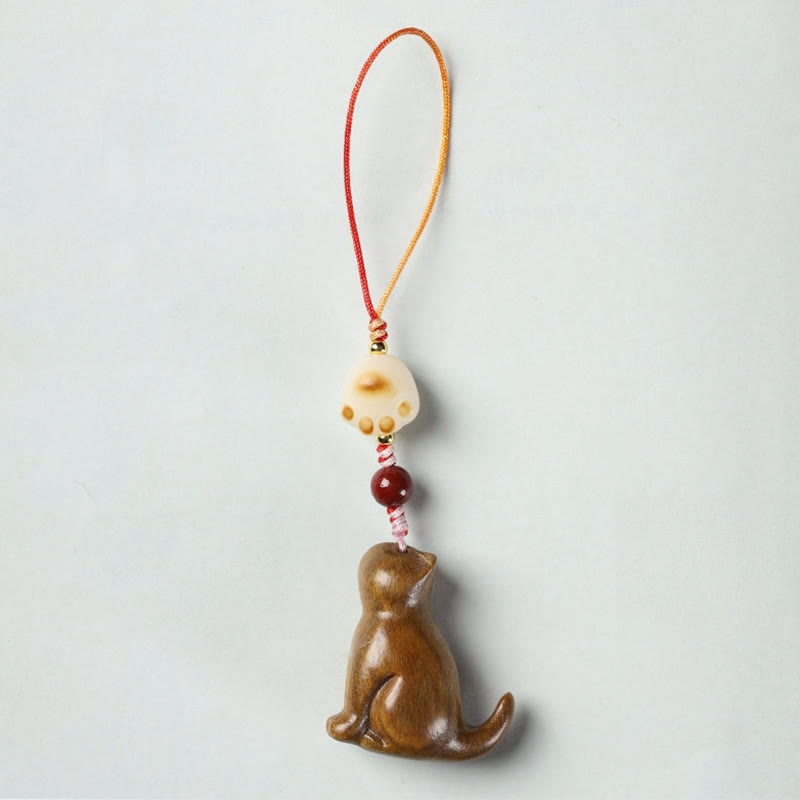 Small Leaf Red Sandalwood Soothing Cat Decoration 11cm