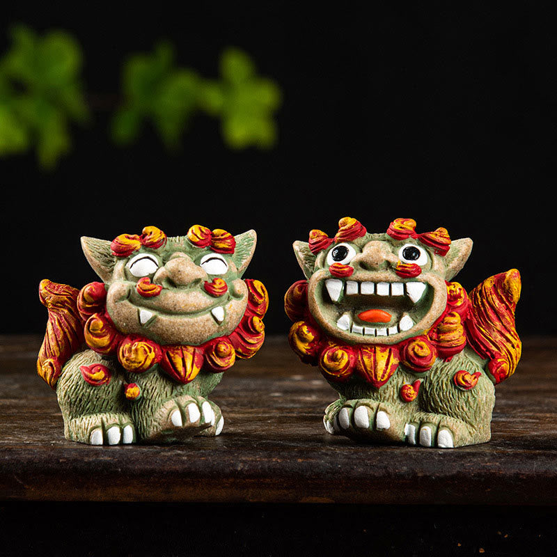 Small Pair of Resin Fu Foo Dogs | Protection Buddha Statue