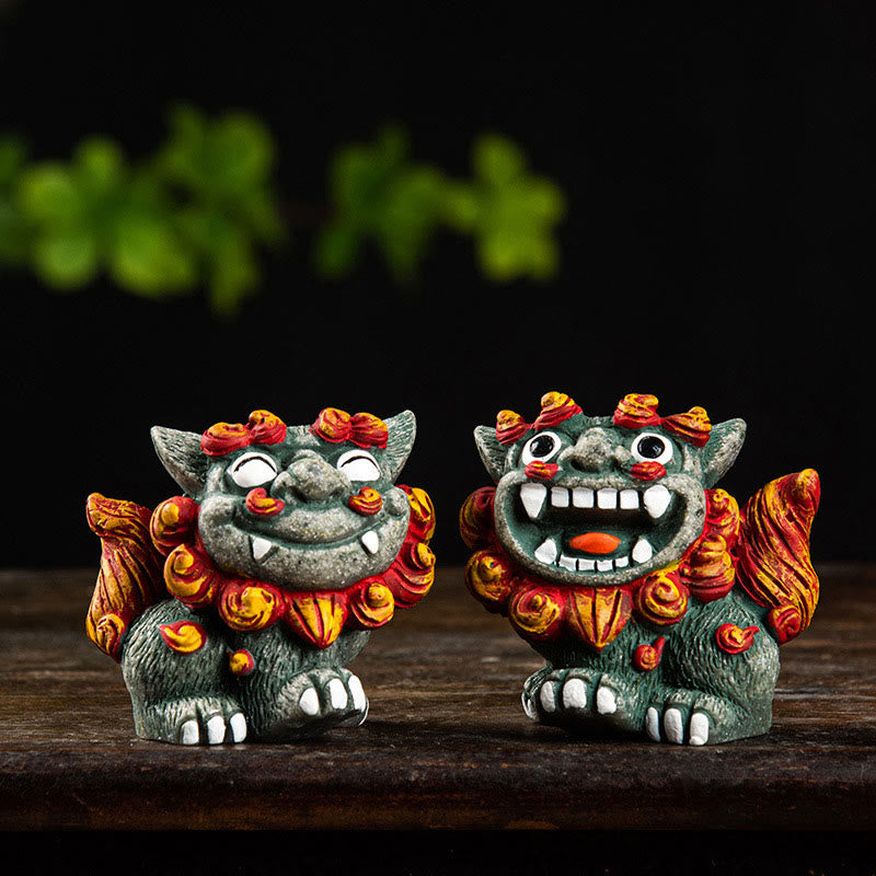 Small Pair of Resin Fu Foo Dogs | Protection Buddha Statue