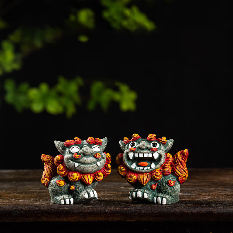 Small Pair of Resin Fu Foo Dogs | Protection Buddha Statue