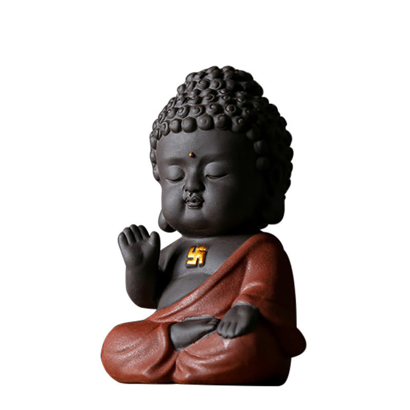 Small Purple Clay Buddha Statue for Home Serenity