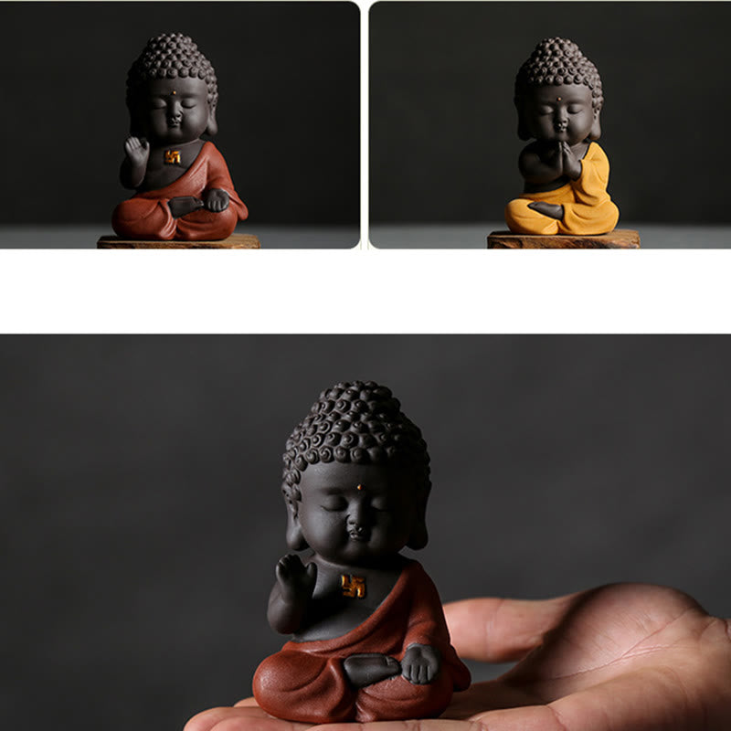 Small Purple Clay Buddha Statue for Home Serenity