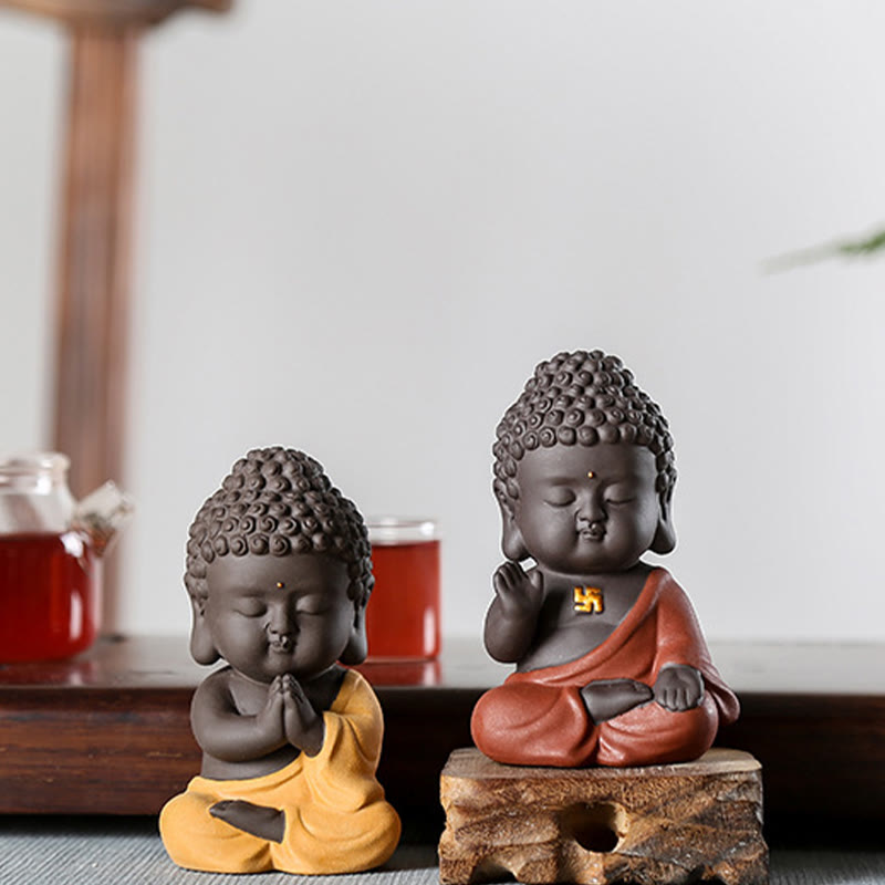 Small Purple Clay Buddha Statue for Home Serenity