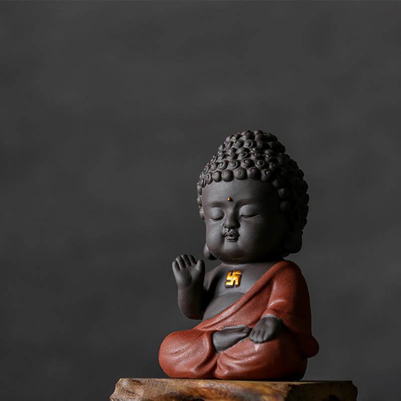 Small Purple Clay Buddha Statue for Home Serenity