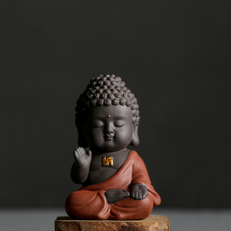 Small Purple Clay Buddha Statue for Home Serenity