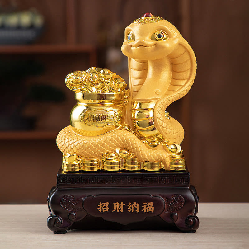 Small Resin Year of the Snake Gold Ingots Treasure Bowl Decor