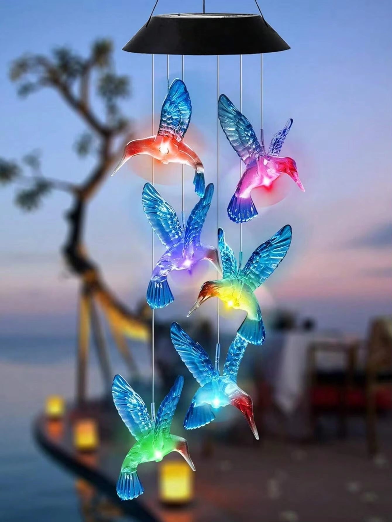 Solar Hummingbird Wind Chime Light with color-changing LED for outdoor decor