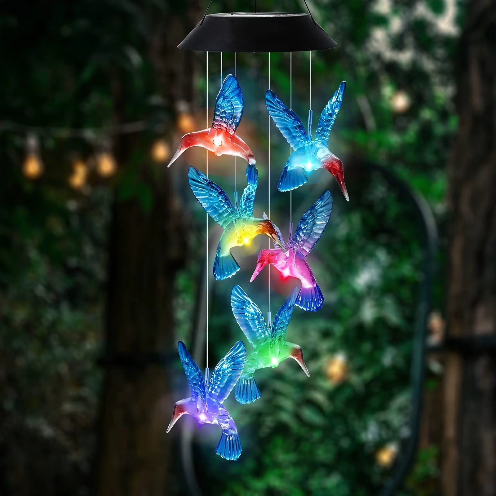 Solar Hummingbird Wind Chime Light with color-changing LED lights for outdoor decor