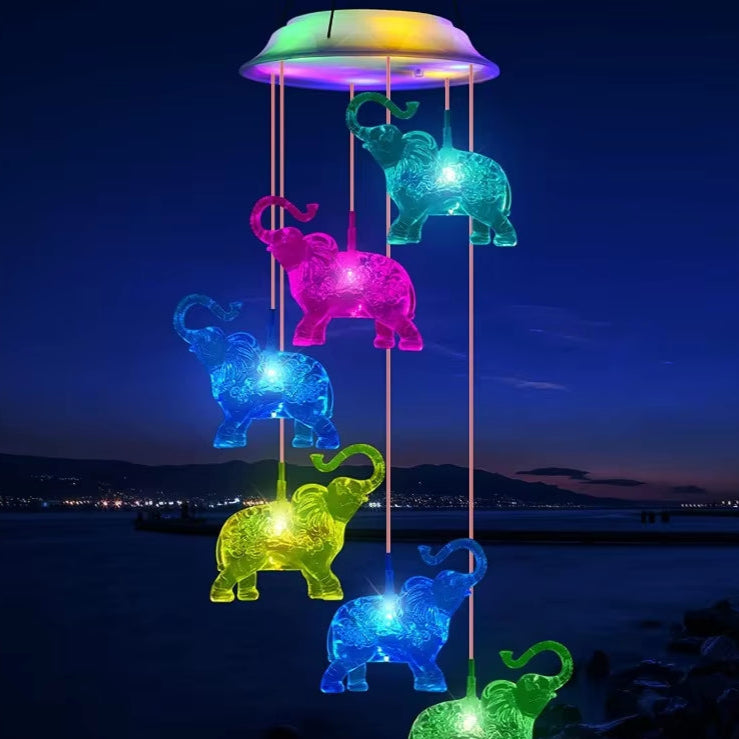 Colorful LED elephant wind chime mobile for enchanting garden decor and lighting