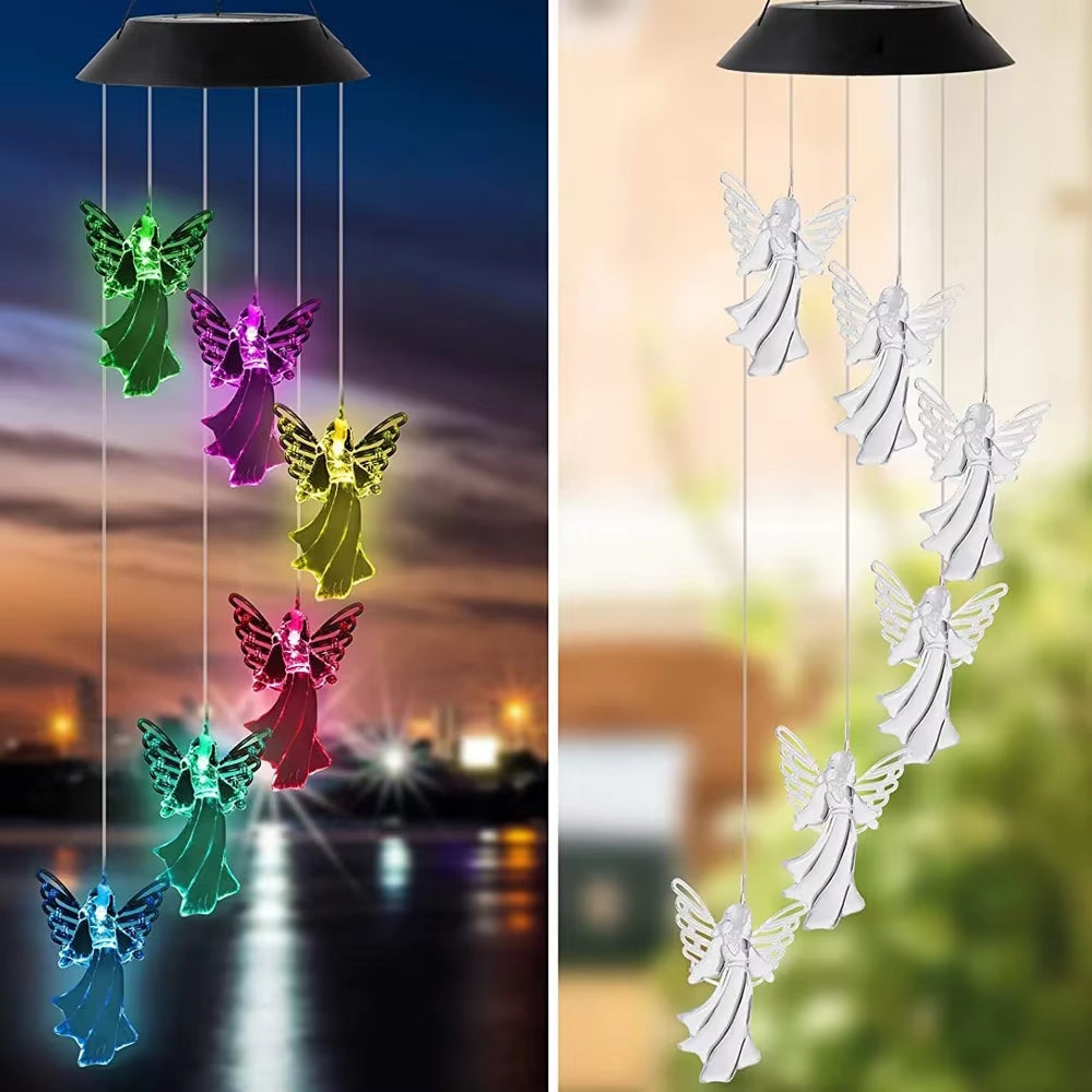 Solar LED Butterfly Wind Chimes with color-changing lights for garden decor