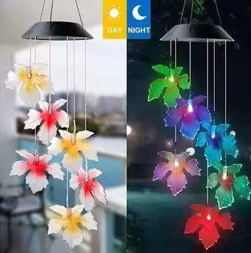 Solar LED Butterfly Wind Chimes with color-changing glowing maple leaf decorations