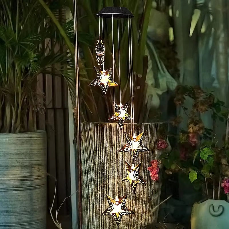 Solar Memorial Wind Chimes with LED Star Ornaments for Garden Decor