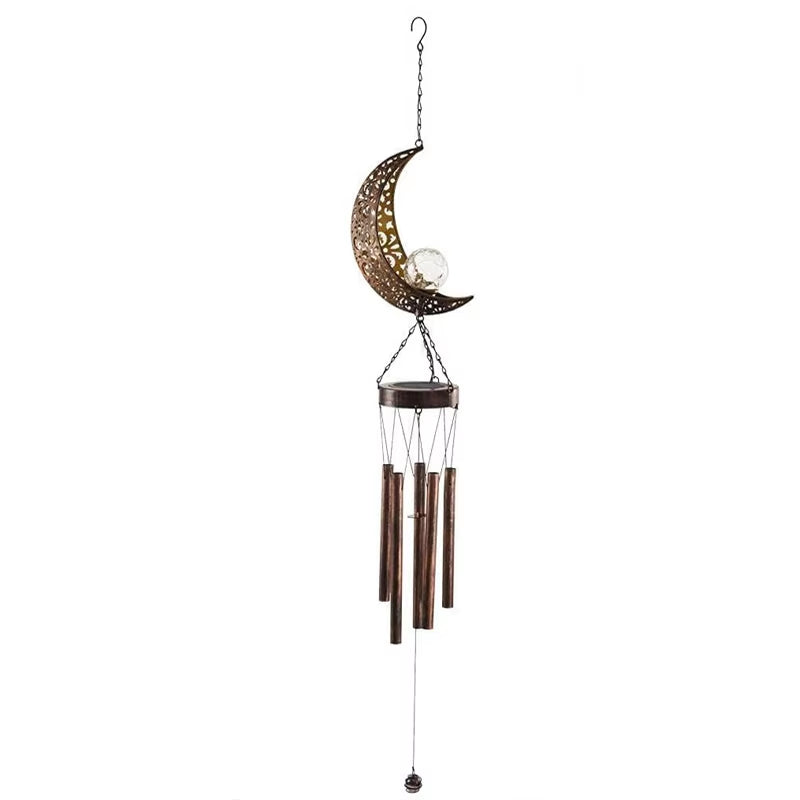 Decorative crescent moon wind chime with metallic tubes for Solar Moon Wind Chimes