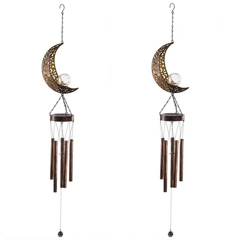 Decorative Solar Moon Wind Chimes with metallic tubes and waterproof outdoor lights