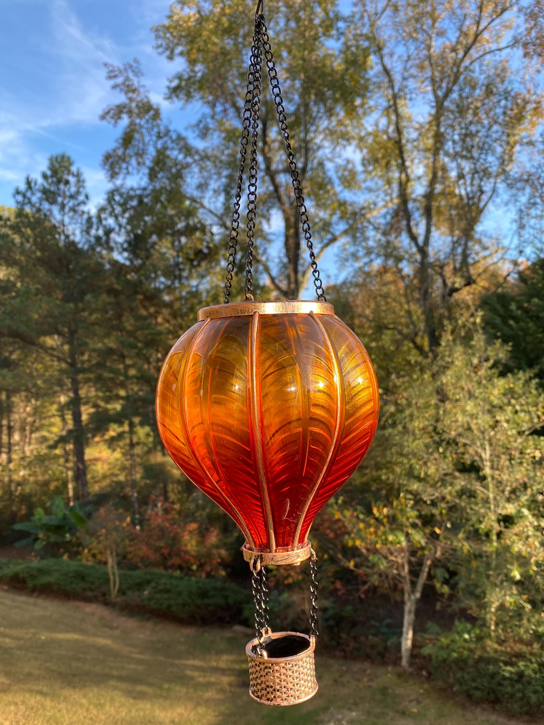 Orange and red glass hot air balloon ornament for Solar Wind Chime Lantern decor