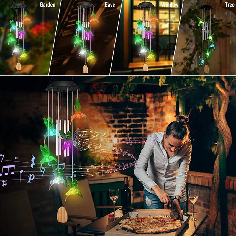 Color-changing LED Wind Chimes with musical note decor in Solar Wind Chimes product