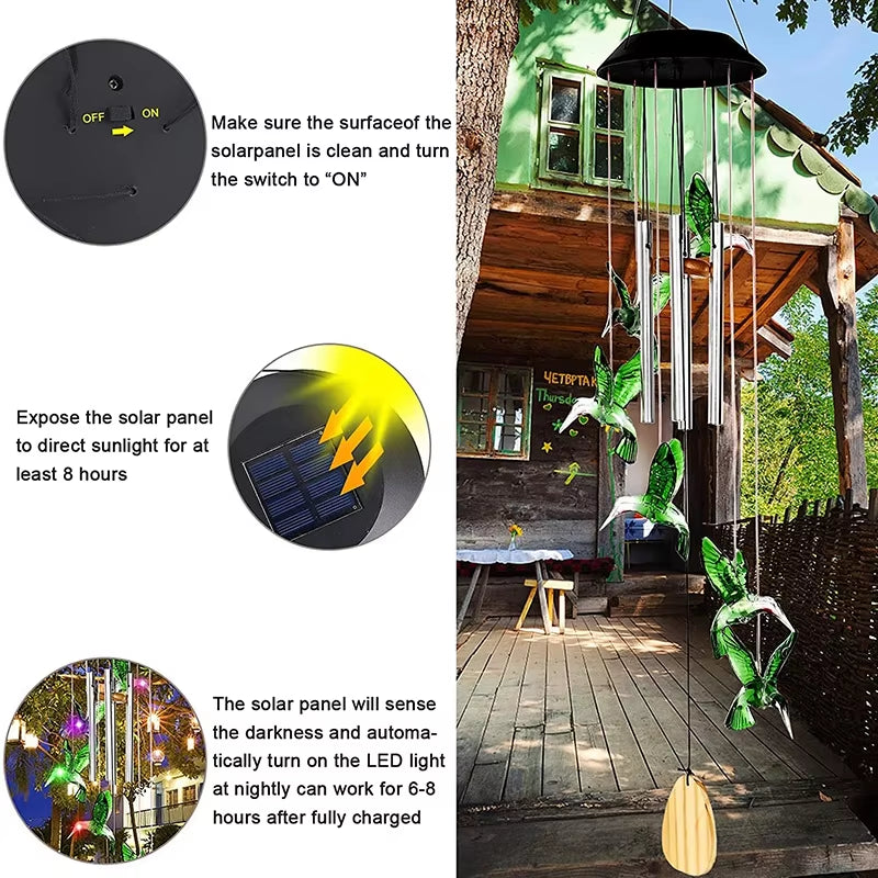 Solar Wind Chimes with Color-Changing LED Lights in decorative glass tube design