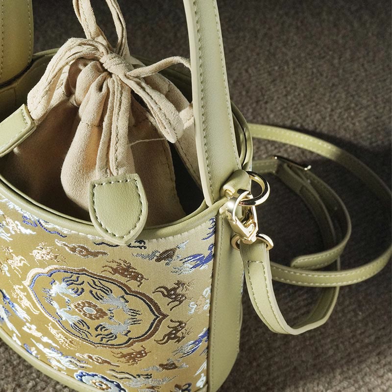 Song Brocade Crane Deer Crossbody Bag for Spiritual Harmony