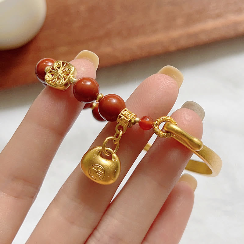 South Red Agate Fu Character Ingot Half Bracelet