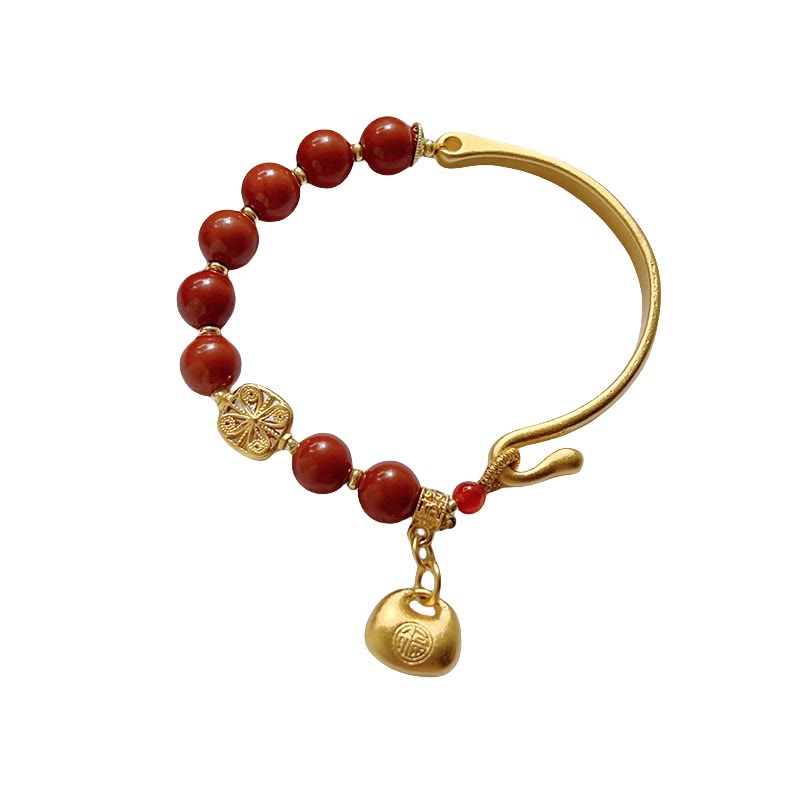 South Red Agate Fu Character Ingot Half Bracelet