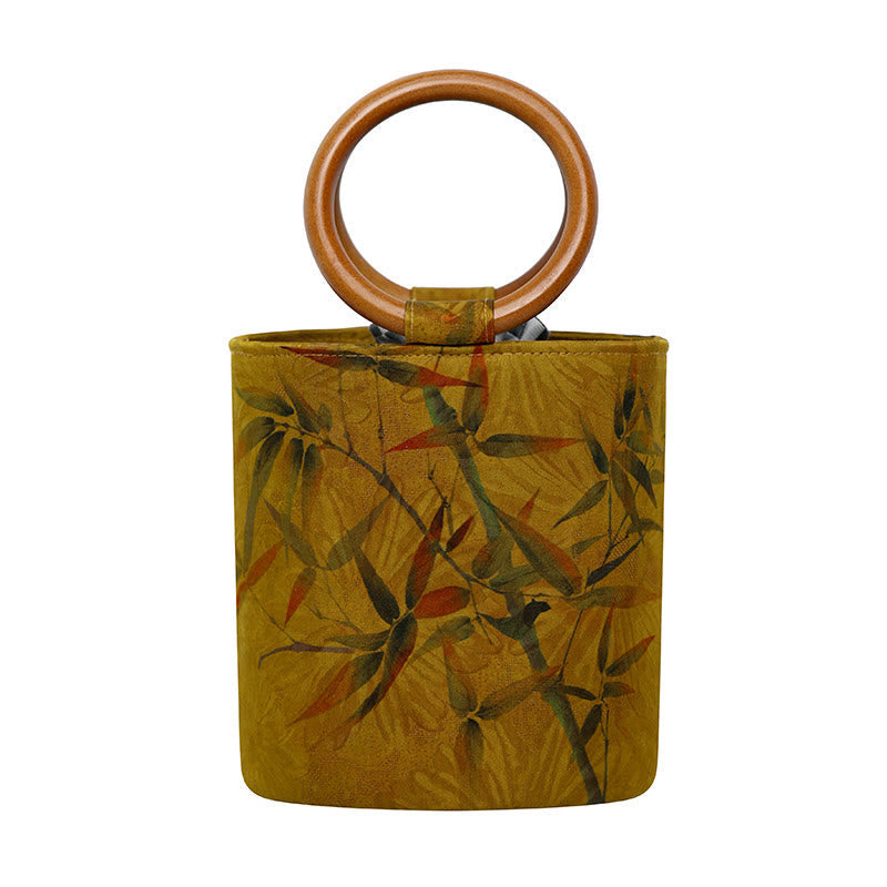 Spiritual Bamboo Leaf Butterfly Wood Handle Handbag