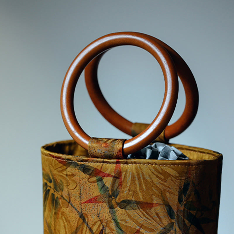 Spiritual Bamboo Leaf Butterfly Wood Handle Handbag