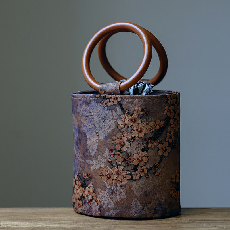 Spiritual Bamboo Leaf Butterfly Wood Handle Handbag