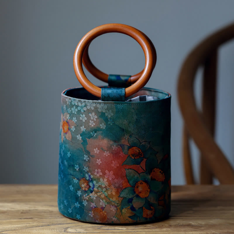 Spiritual Bamboo Leaf Butterfly Wood Handle Handbag