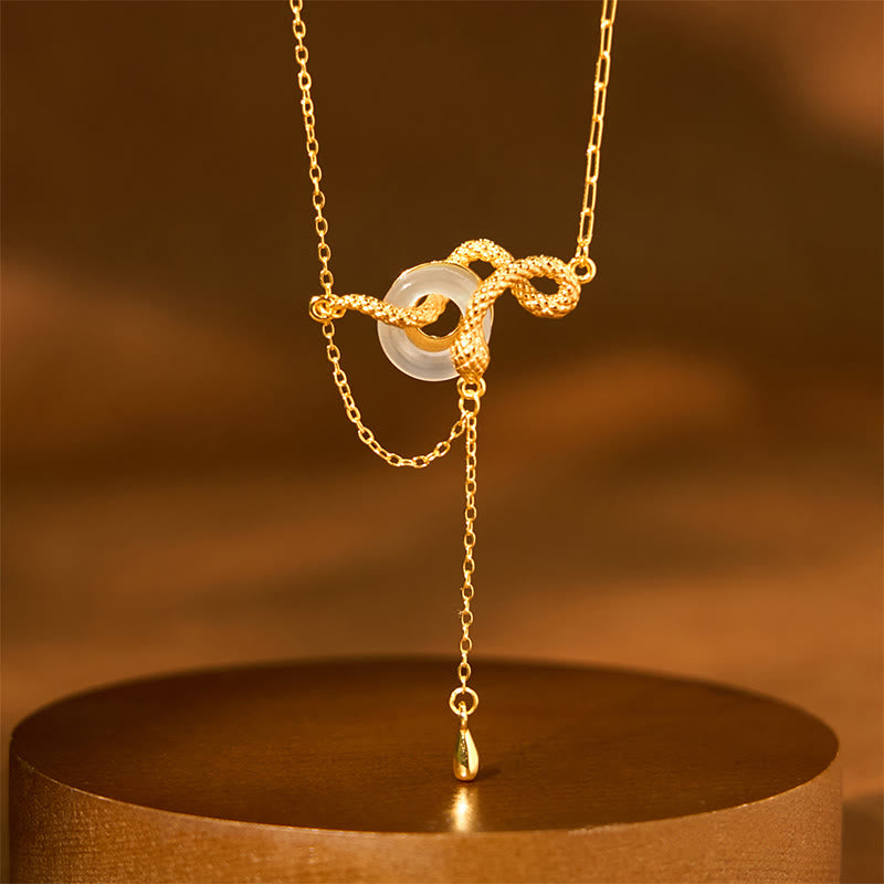 Spiritual Chalcedony Snake Peace Buckle Necklace 925 Silver