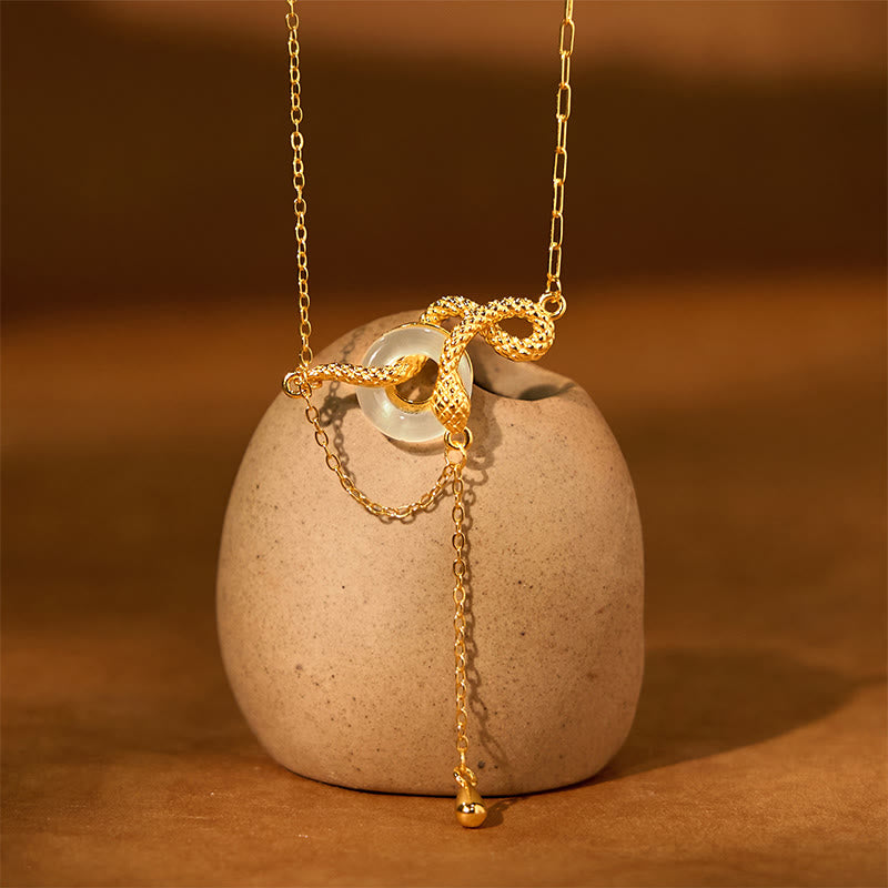 Spiritual Chalcedony Snake Peace Buckle Necklace 925 Silver