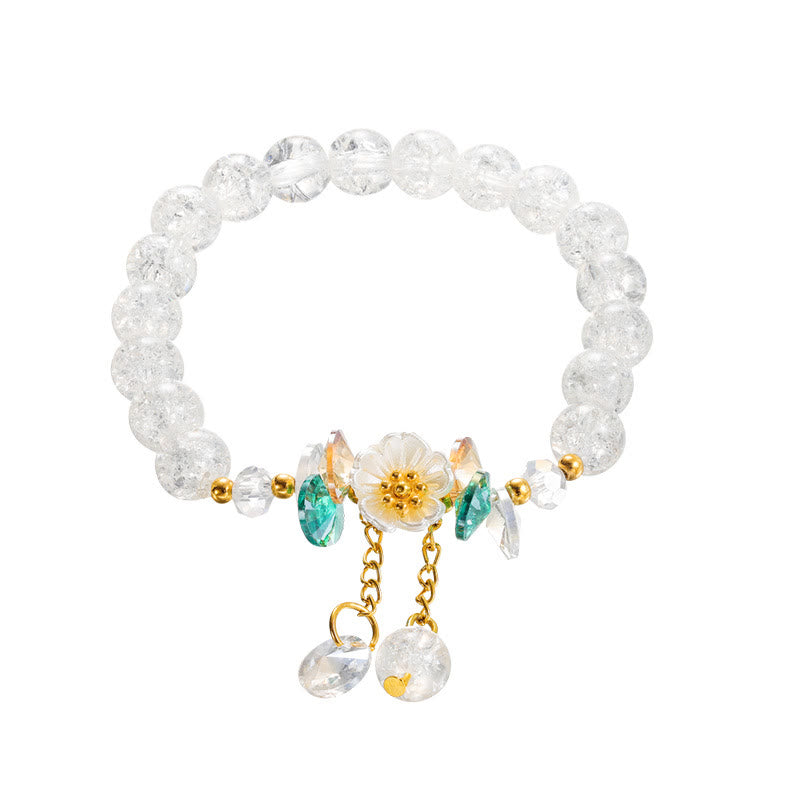 Spiritual Glass Bead Bracelet with Flower Charm for Protection