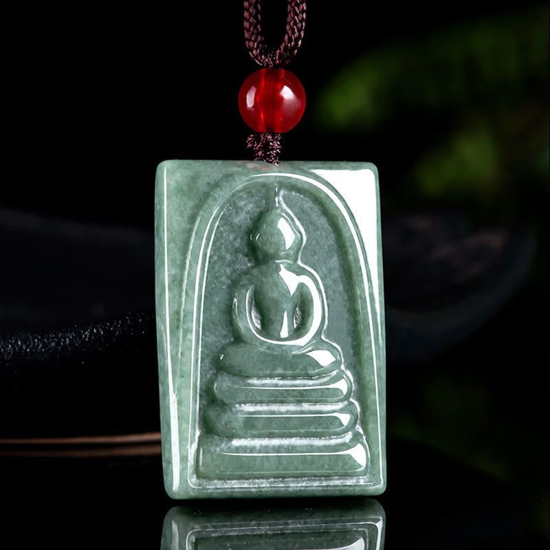 Square Jade Buddha Necklace for Prosperity and Spiritual Balance