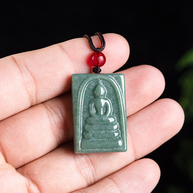 Square Jade Buddha Necklace for Prosperity and Spiritual Balance
